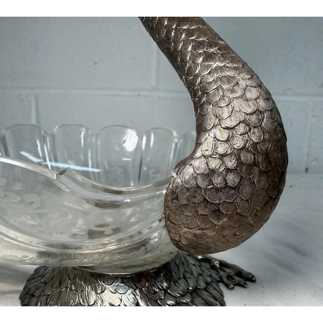 Antique 1800's Georg Roth & Co. Hanau German 800 Silver Cut Glass Swan Bowl For Sale - Image 14 of 17