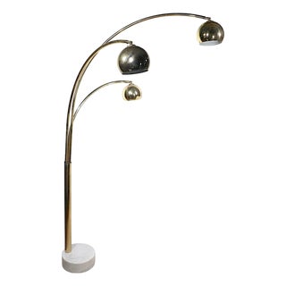 1970s Space Age Brass and Marble Arc Floor Lamp For Sale