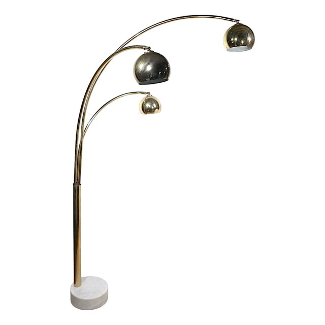 1970s Space Age Brass and Marble Arc Floor Lamp For Sale