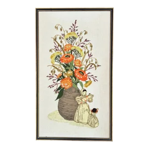 Mid 20th Century Framed Floral Crewel Art