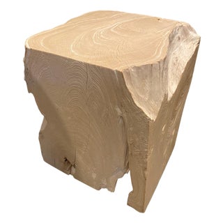 Andrianna Shamaris Minimalist Bleached Teak Wood Side Table For Sale