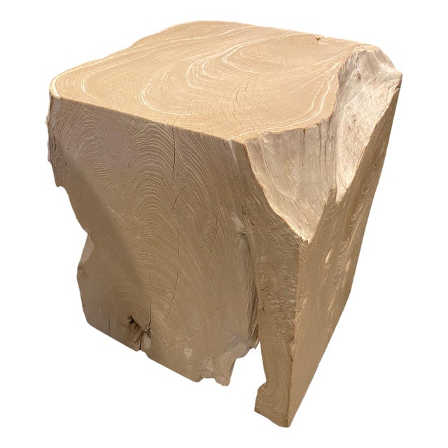 Andrianna Shamaris Minimalist Bleached Teak Wood Side Table For Sale