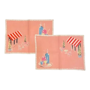 Vintage Pair of Café De La Paix Restaurant Paris France Pink Placemats