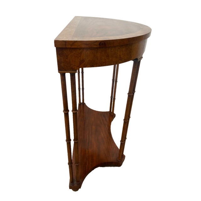Traditional Vintage Baker Fine Furniture Demilune Console Table Banded Burl Walnut Top For Sale - Image 3 of 12