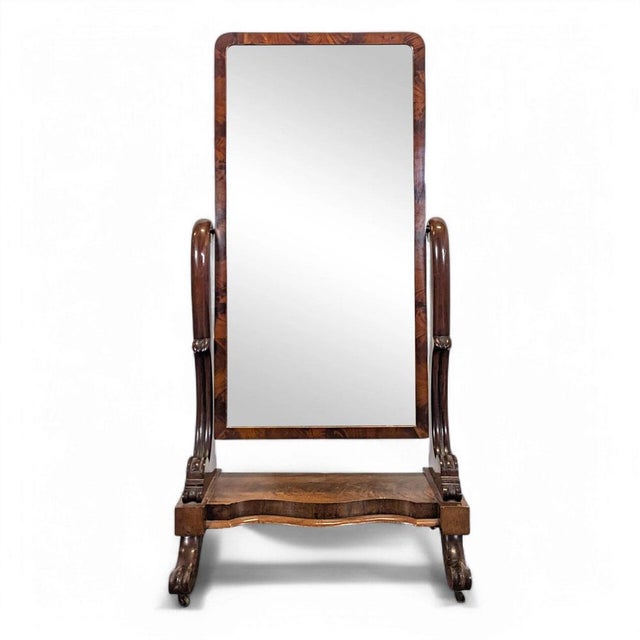 Wood Restoration Period Psyche Mirror in Flamed Mahogany Veneer For Sale - Image 7 of 7