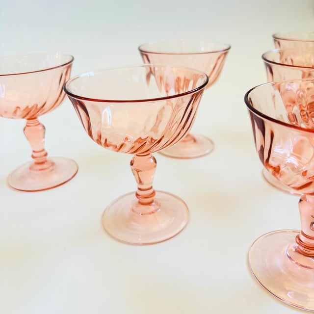 Pink Swirl Coupe Glasses - Set of 6 - France For Sale - Image 4 of 9