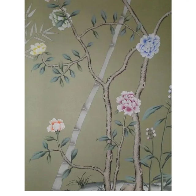 Chinoiserie Mural Hand Painted Artworks Hand Painted Wallpaper - 4 Panels For Sale - Image 4 of 4