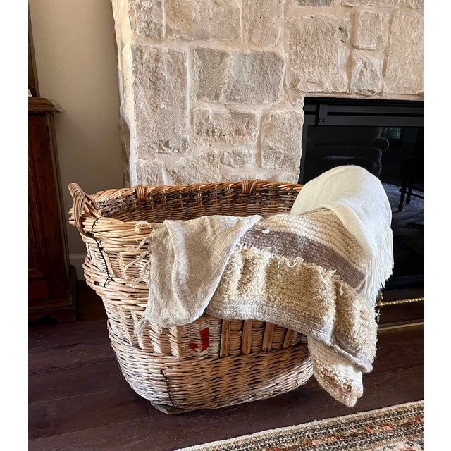 Brown Large Antique French Wicker Champagne Harvest Basket For Sale - Image 8 of 18