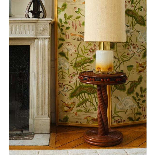 Contemporary Romy Side Table in Stained Rattan with Resin and Leather by Popus Editions For Sale - Image 3 of 5
