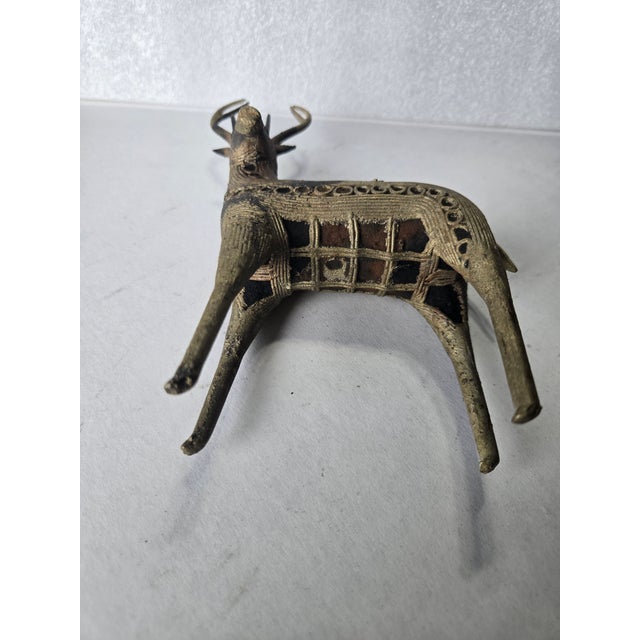 Metal Vintage Indian Dhokra Brass Deer Sculpture For Sale - Image 7 of 9