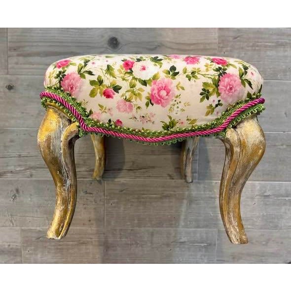 An exquisite vintage Louis XV style ottoman footstool, custom-crafted to bring a sophisticated splash of traditional...