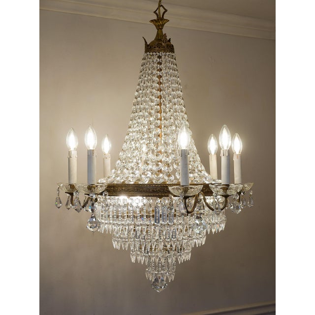 Italian Empire Style 12-Light Chandelier in Brass, Crystal and Cut Glass, 1940s For Sale - Image 15 of 15