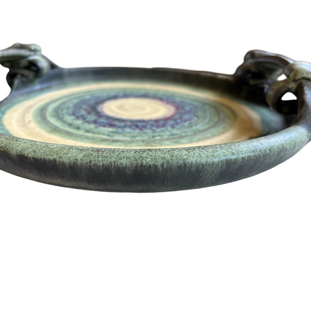 Dark Green Handmade Greek Studio Ceramic Art Tray by Christos Tsimbourlas For Sale - Image 8 of 11