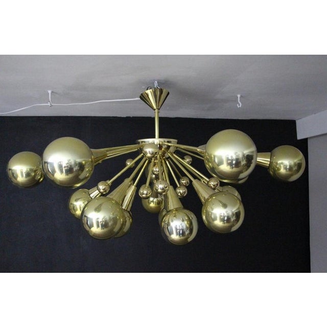 Gold Color Mercury Chandelier with Globes of Murano Glass in the Form of Half Sputnik, 1980s For Sale - Image 4 of 16