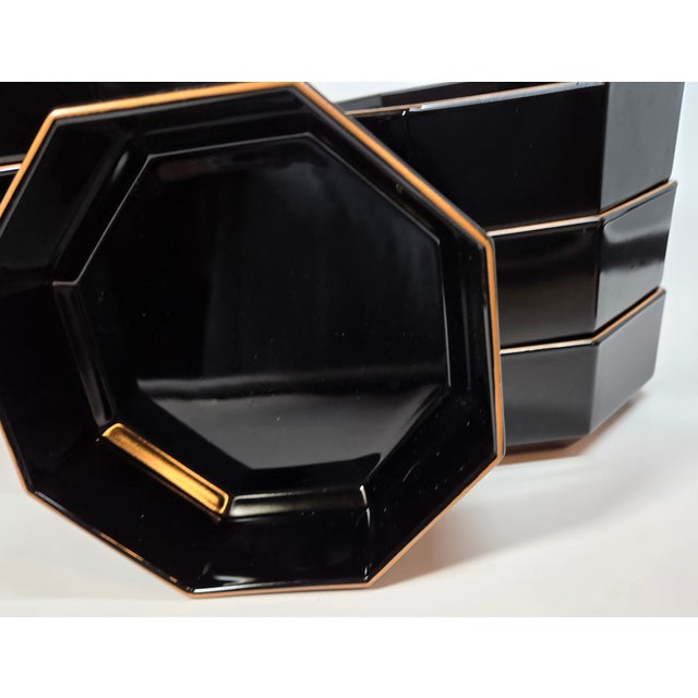 Art Deco Modern Gold Rimmed Black Glass Bowls- Set of Eight For Sale - Image 3 of 12