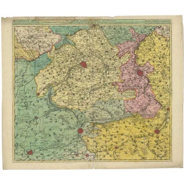 Antique Map of Flanders, 1730 For Sale - Image 5 of 5