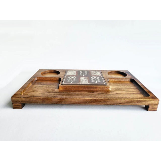 Mid-Century Modern 1970s Wood Charcuterie Board With Tile For Sale - Image 3 of 11