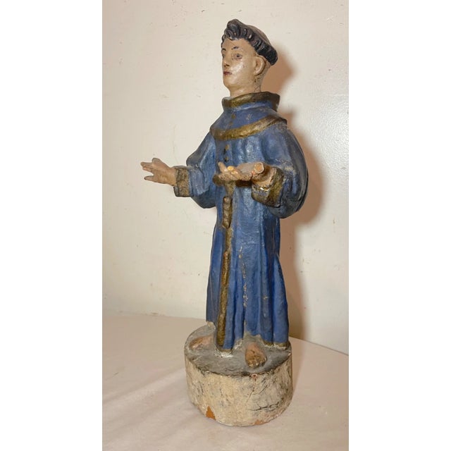 Large 1600's Antique Hand Carved Polychromed Santos St. Francis Sculpture Statue For Sale - Image 12 of 15