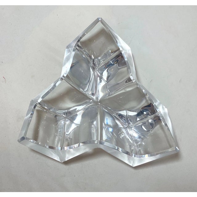 Glass 1990s Daum Three Section Cubist Clear and Frosted Crystal Vide Poche Bowl Sculpture For Sale - Image 7 of 16
