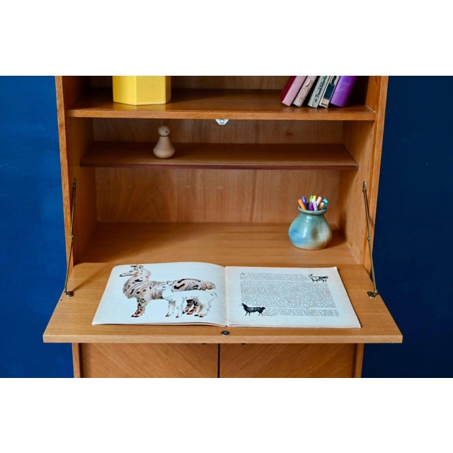 Vintage Chevron Marquetry Secretaire in Oak, 1950s For Sale - Image 12 of 18