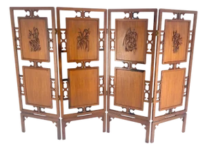 Very Fine Mid Century Modern Teak 4 Panel Decorative Screen Room Divider