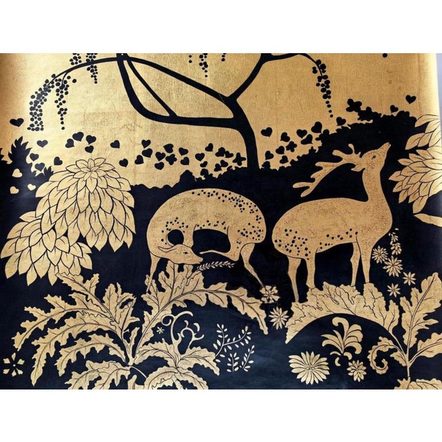 Gold‑Leaf Hand‑Painted Wall Panels, Set of 4, Woodland Deer & Wildlife Mural For Sale - Image 6 of 8