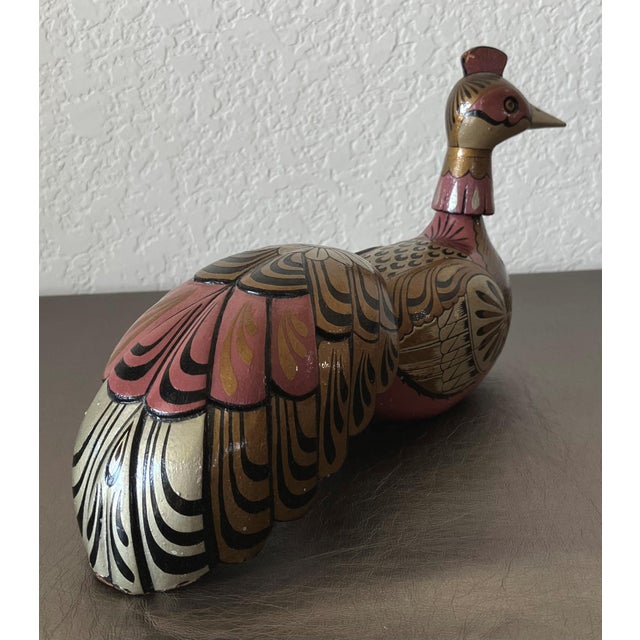 Whimsical Late 20th-Century Lacquered Wood Peacock-Shaped Keepsake Box, Indonesia For Sale - Image 13 of 17
