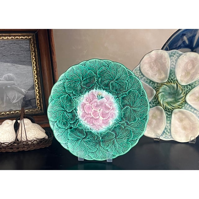 Late 19th Century English Majolica Begonia Plate- 1880's For Sale - Image 5 of 8