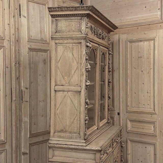 19th Century French Renaissance Hunt Stripped Oak Bookcase For Sale - Image 11 of 18