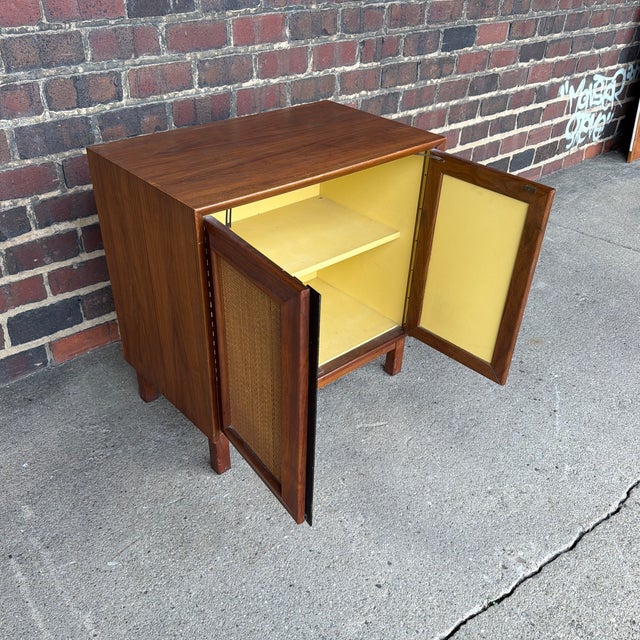 Brown American of Martinsville Wonderwood Walnut & Cane Cabinet / Nightstand For Sale - Image 8 of 11