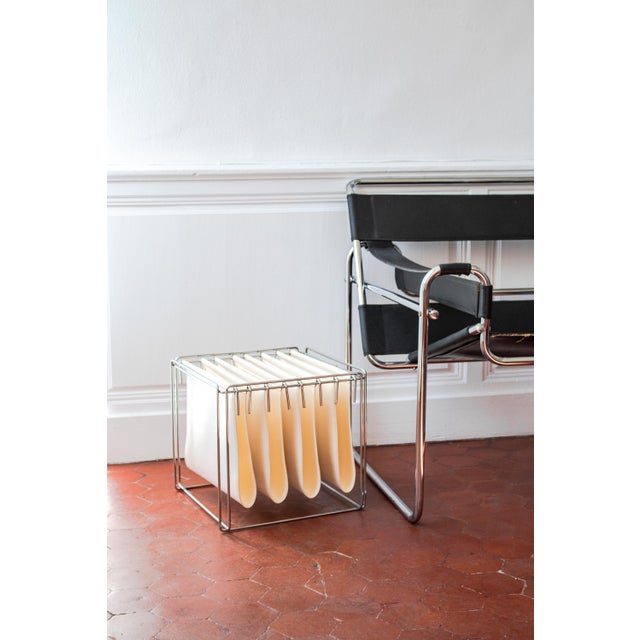 Vintage Isocèle Magazine Rack in Chromed Steel and Beige Imitation Leather by Max Sauze for Arrow, France, 1970s For Sale - Image 16 of 18