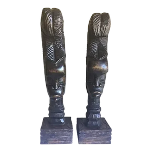 Late 20th Century Vintage Pair of Genuine Authentic African Ebonywood Hand-Carved Tribal Bust Statues