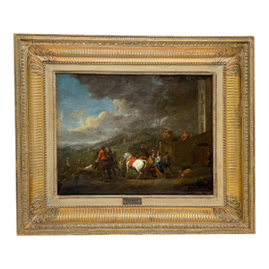 Flemish Early 17th Century Old Master Oil on Panel Painting Hunting Scene by Peter Van Lint, 1620