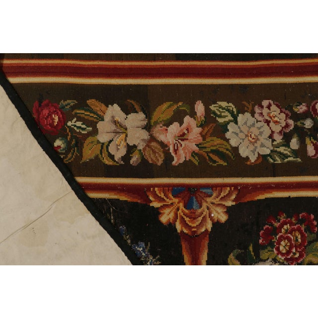 Antique Needlepoint Rug in Brown, Red and Green Floral Pattern For Sale - Image 9 of 9
