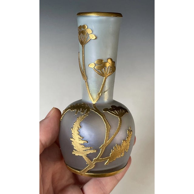 Fine Antique Art Nouveau Iridescent Satin Glass Vase W/ Gilt Bronze Overlay For Sale - Image 11 of 15