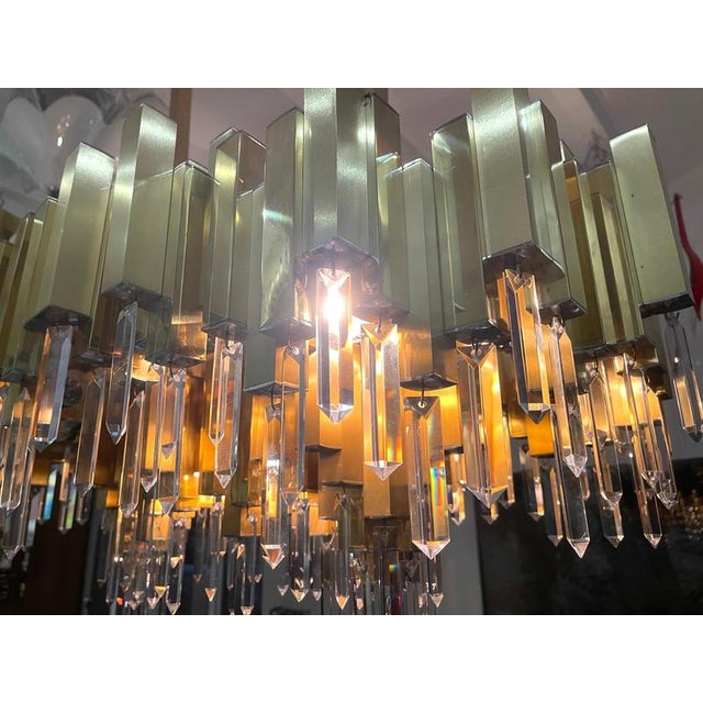 Crystal and Gilt Brass Chandelier attributed to BD Lumica, Spain, 1970s For Sale - Image 3 of 9