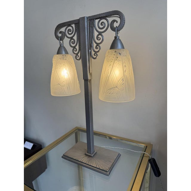 Art Deco Double Lamp by J Vandôme for Müller Frères, 1930s For Sale - Image 11 of 18