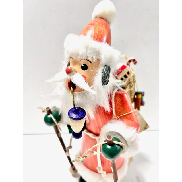 Mid-Century Modern Christian Ulbricht German Santa Nutcracker on Skis - Erzgebirge Hand Carved Wooden Smoker - Vintage Alpine Holiday Decor For Sale - Image 3 of 13