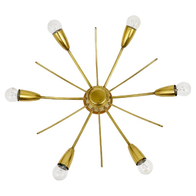 Modernist Brass Sun-Shaped Flush Mount attributed to J. T. Kalmar for Kalmar, Austria, 1950s For Sale