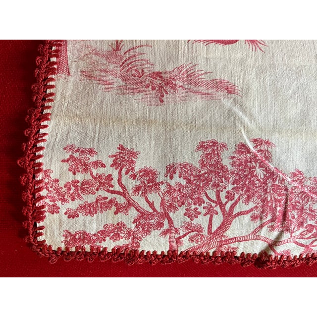 Antique French Red and White Toile De Jouy Fabric Panel With Country Landscape Scenes For Sale - Image 4 of 9