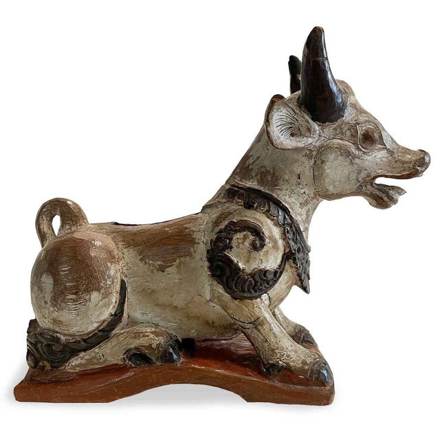 Wood Indian Artist, Nandi Cow Sculpture, 1800s, Carved and Lacquered Wood For Sale - Image 7 of 9