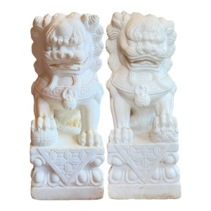 19th Century Large Solid Marble Foo Dogs- Set of 2