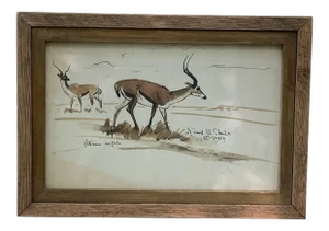 Impala Ink & Watercolor by Listed Artist Frank Sheild, Framed