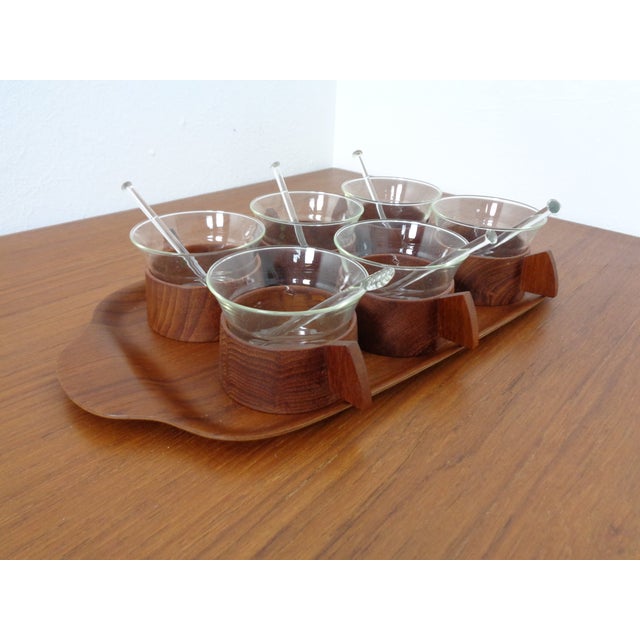 Mid-Century Modern Swedish Teak Tray with Tea Cups by Jie Gantofta, 1960s, Set of 7 For Sale - Image 3 of 15
