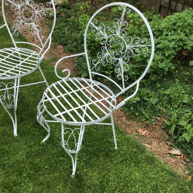 Metal Ornate Iron Garden Arm Chairs - Set of 4 For Sale - Image 7 of 12