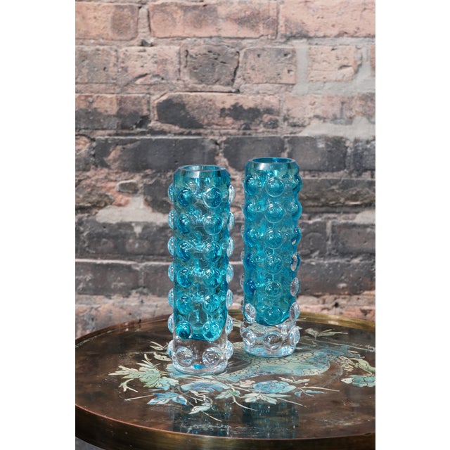 Lovely and heavy bubble glass vases attributed to Skruf of Sweden. The vases are in good condition. They have minimal...