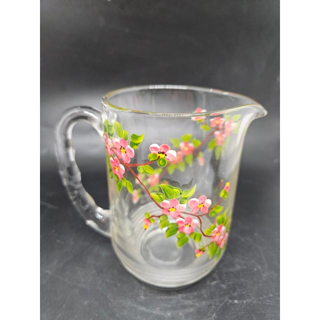 Mid-Century Modern Vintage Hand Painted Apple Blossoms Milk/Cream Pitcher For Sale - Image 3 of 4