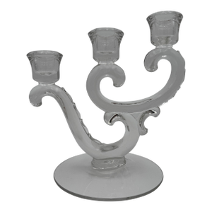 Vintage Fostoria Heather Pattern Triple Light Candlestick Candelabra