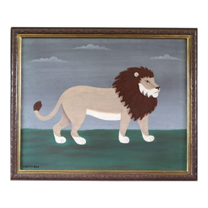 Contemporary 'Majestic Lion' Original Naive Style Animal Oil Painting by British Artist Matt Rix, Framed