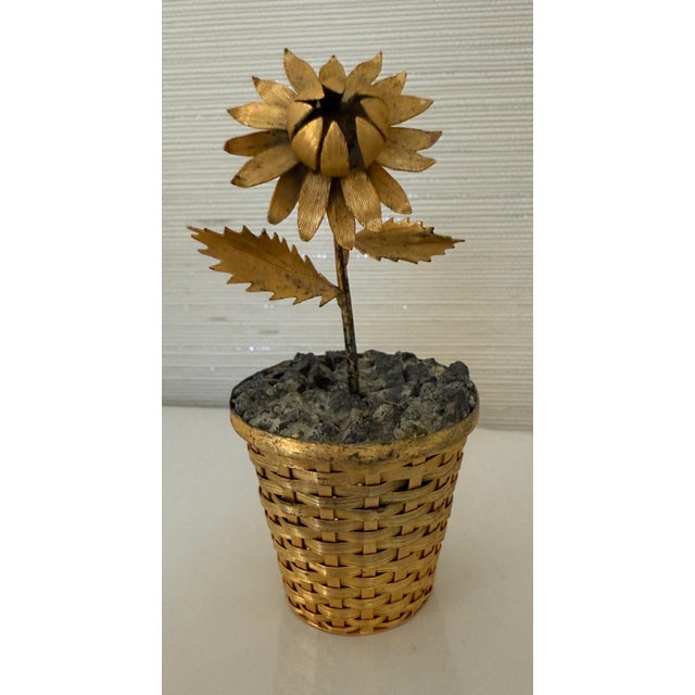 Rancho Alegre gilt sterling silver potted flower. Potted in a woven basket pot, signed Rancho Alegre and stamped sterling...
